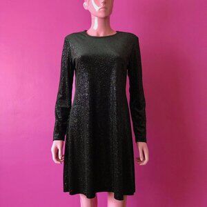 Vintage 80s/90s M Party Dress Black Velvet Mini Glitter Pinstripes Long Sleeve